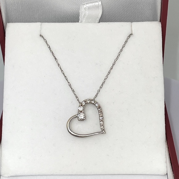 Solid Stamped 14K 585 White Gold Natural Diamond Pendant Necklace - Picture 1 of 12